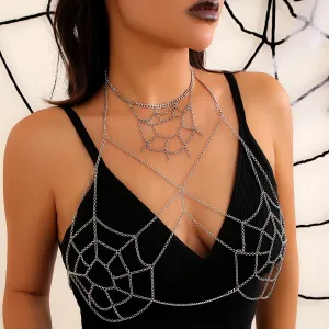 Gothic Metal Spider Web Tassel Chest Chain - Sexy Nightclub Body Jewelry