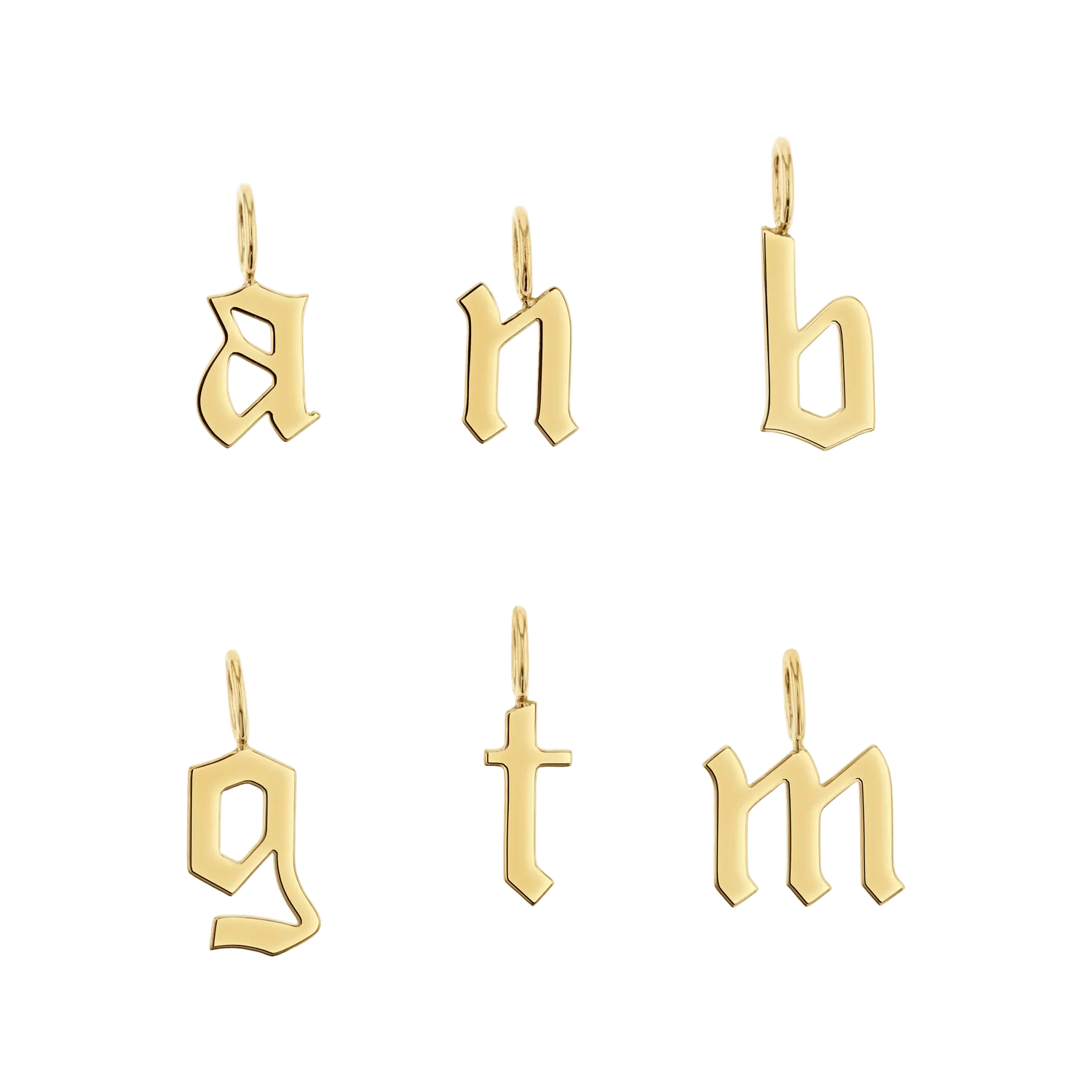 Gothic Old English Solid Initial Letter Charm