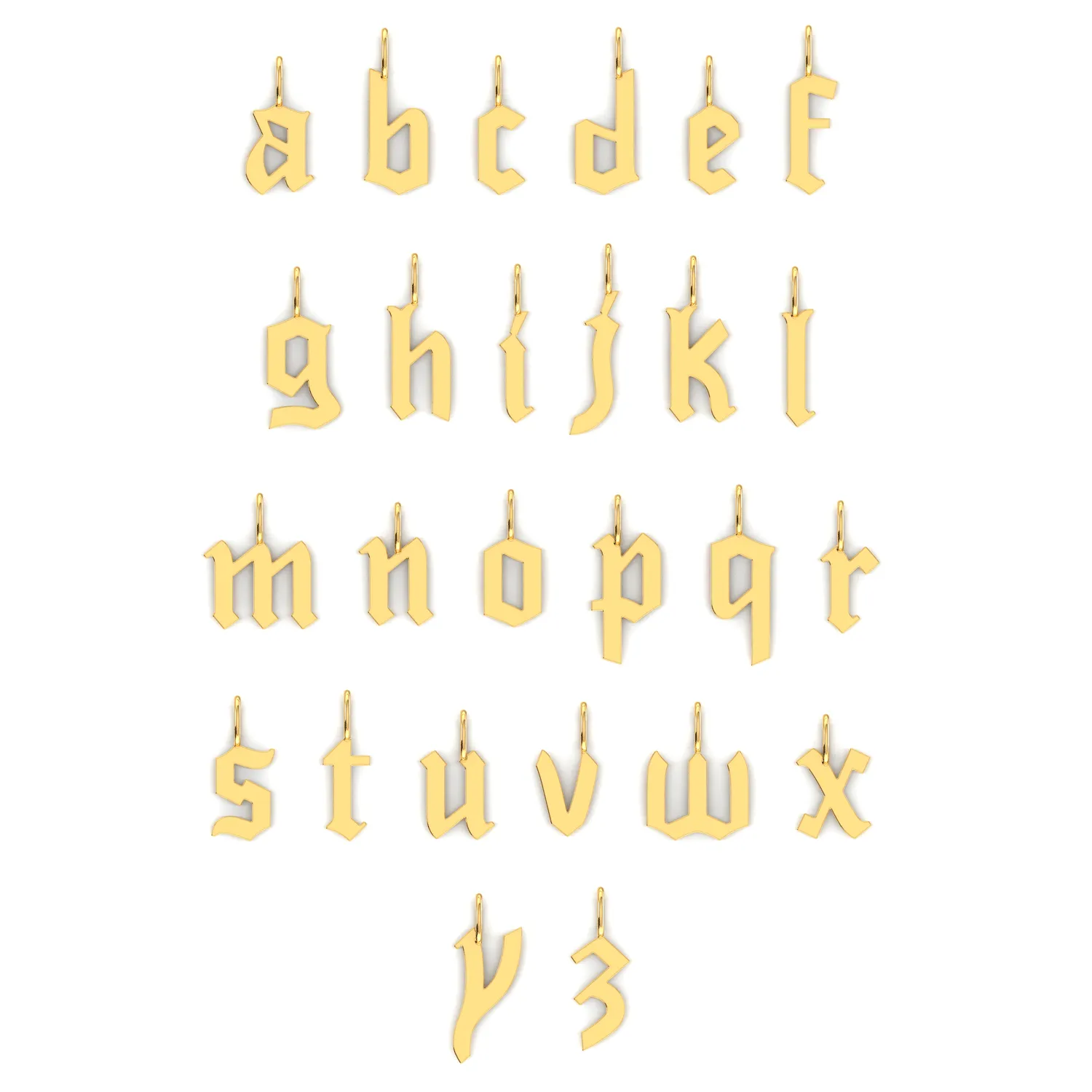 Gothic Old English Solid Initial Letter Charm
