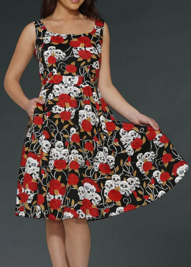 Gothic Red Roses and Skulls Dress