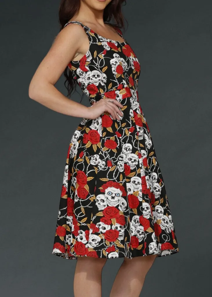Gothic Red Roses and Skulls Dress