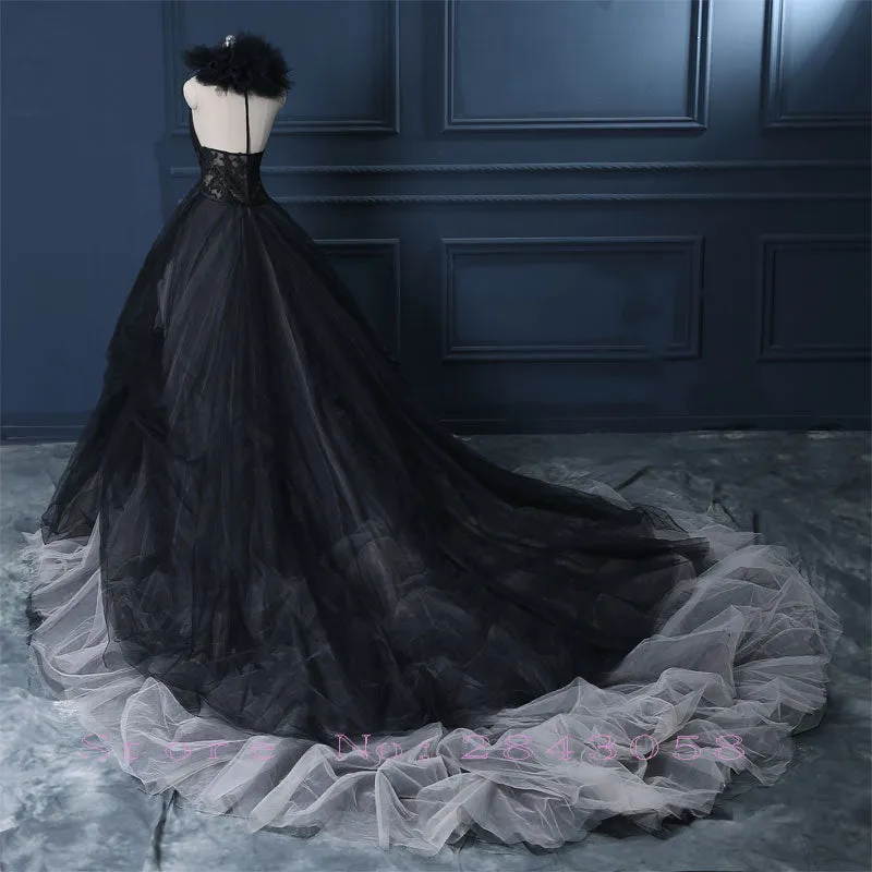 Gothic Sleeveless Halter Tulle Wedding Gown