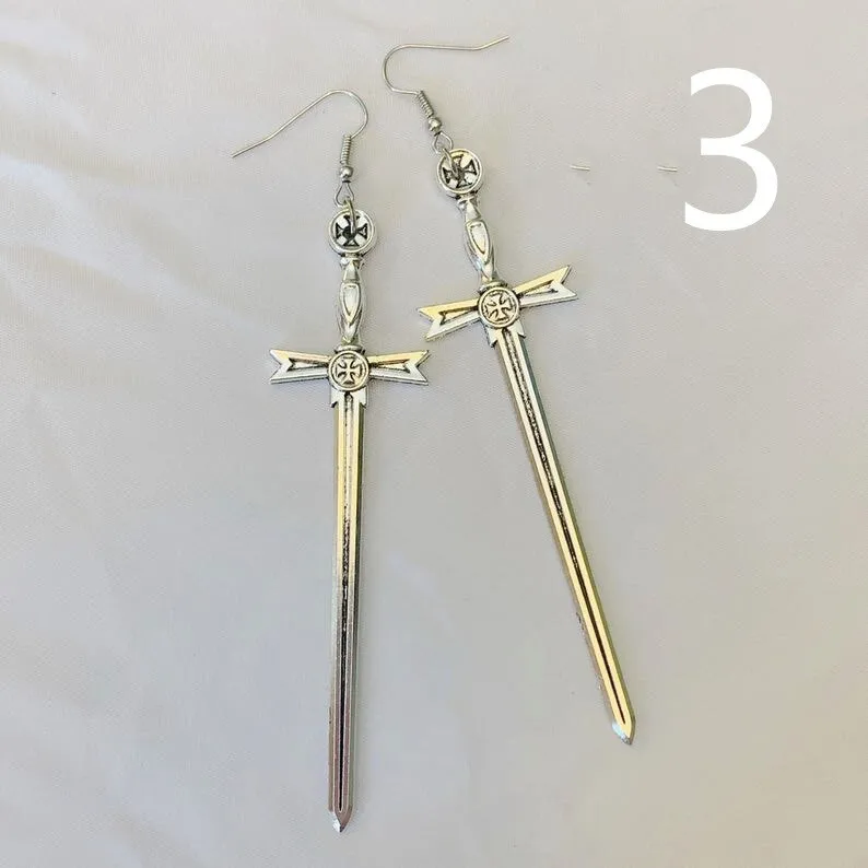 Gothic Sword Earrings Classic Eardrop All Kinds of Big Sword Fashion Punk Jewellery Novel Charm Women Men Gift Mystical Trend