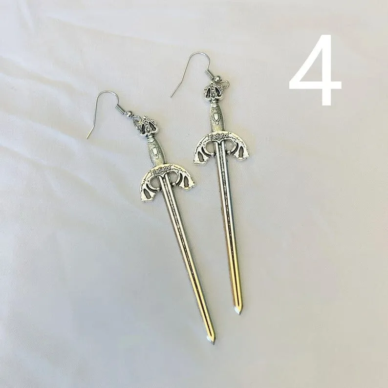 Gothic Sword Earrings Classic Eardrop All Kinds of Big Sword Fashion Punk Jewellery Novel Charm Women Men Gift Mystical Trend