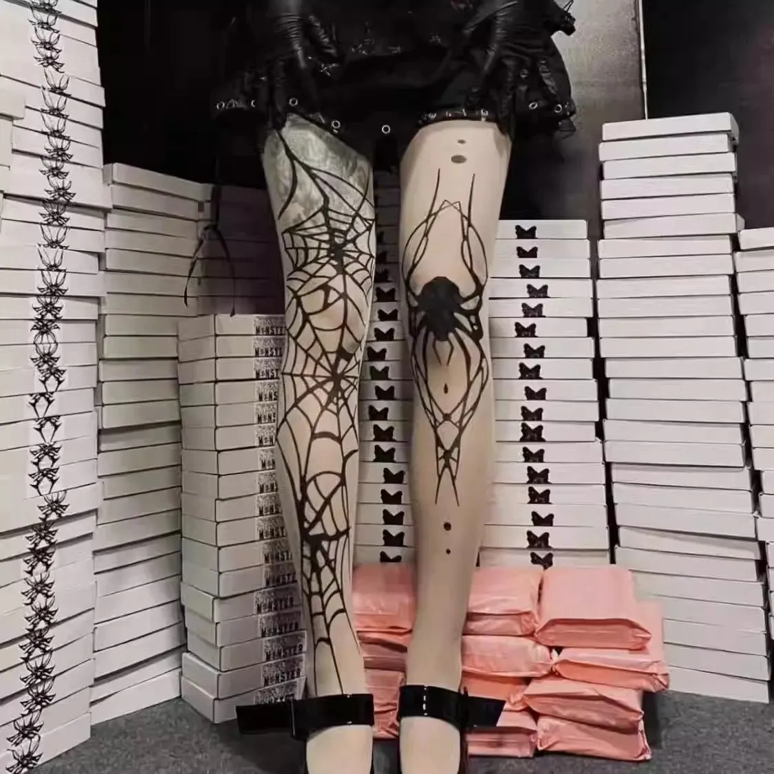 Gothic Vintage Dark Fishnet Tights Stocking Women Emo Alternative Sexy Spider Web Witch Pantyhose Y2k E-girl Cyber Punk Socks