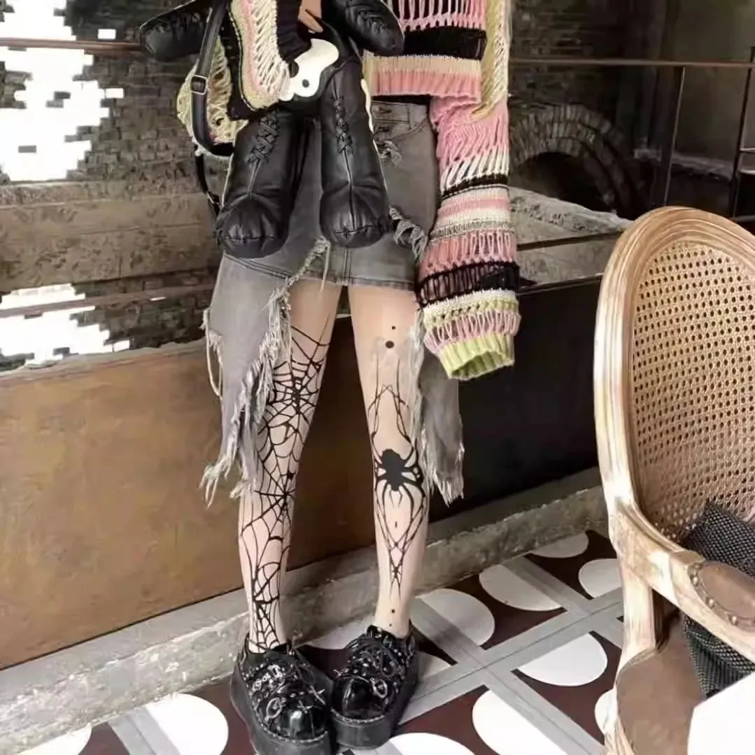 Gothic Vintage Dark Fishnet Tights Stocking Women Emo Alternative Sexy Spider Web Witch Pantyhose Y2k E-girl Cyber Punk Socks