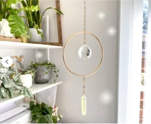 Green Aventurine Crystal Suncatcher, Crystal Point Rainbow Maker, window hanging Wall hanging garden decoration ，Self Care Gift  Wall Decor
