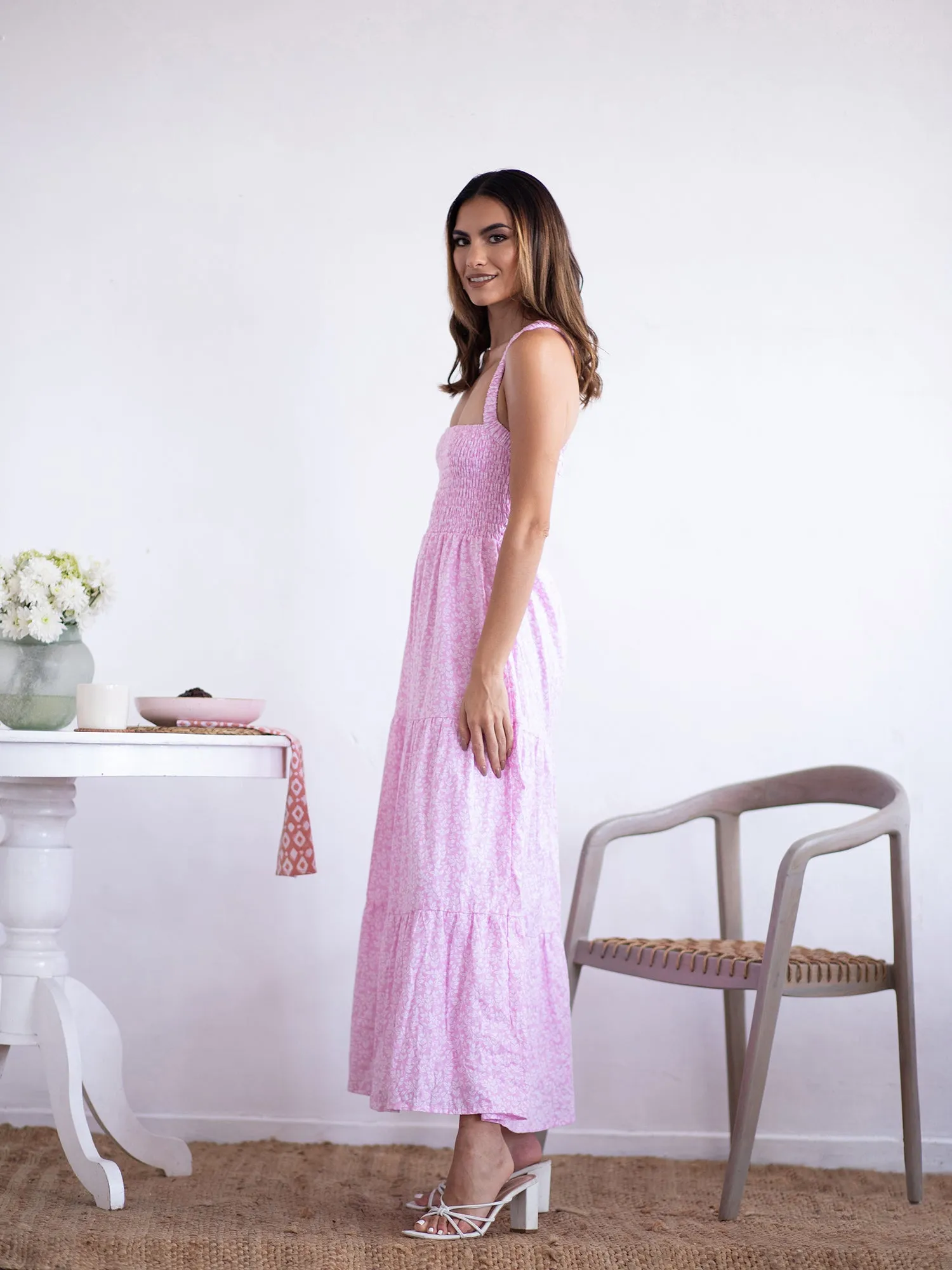 Halter Neck Smocked Detailed Tiered Maxi Dress