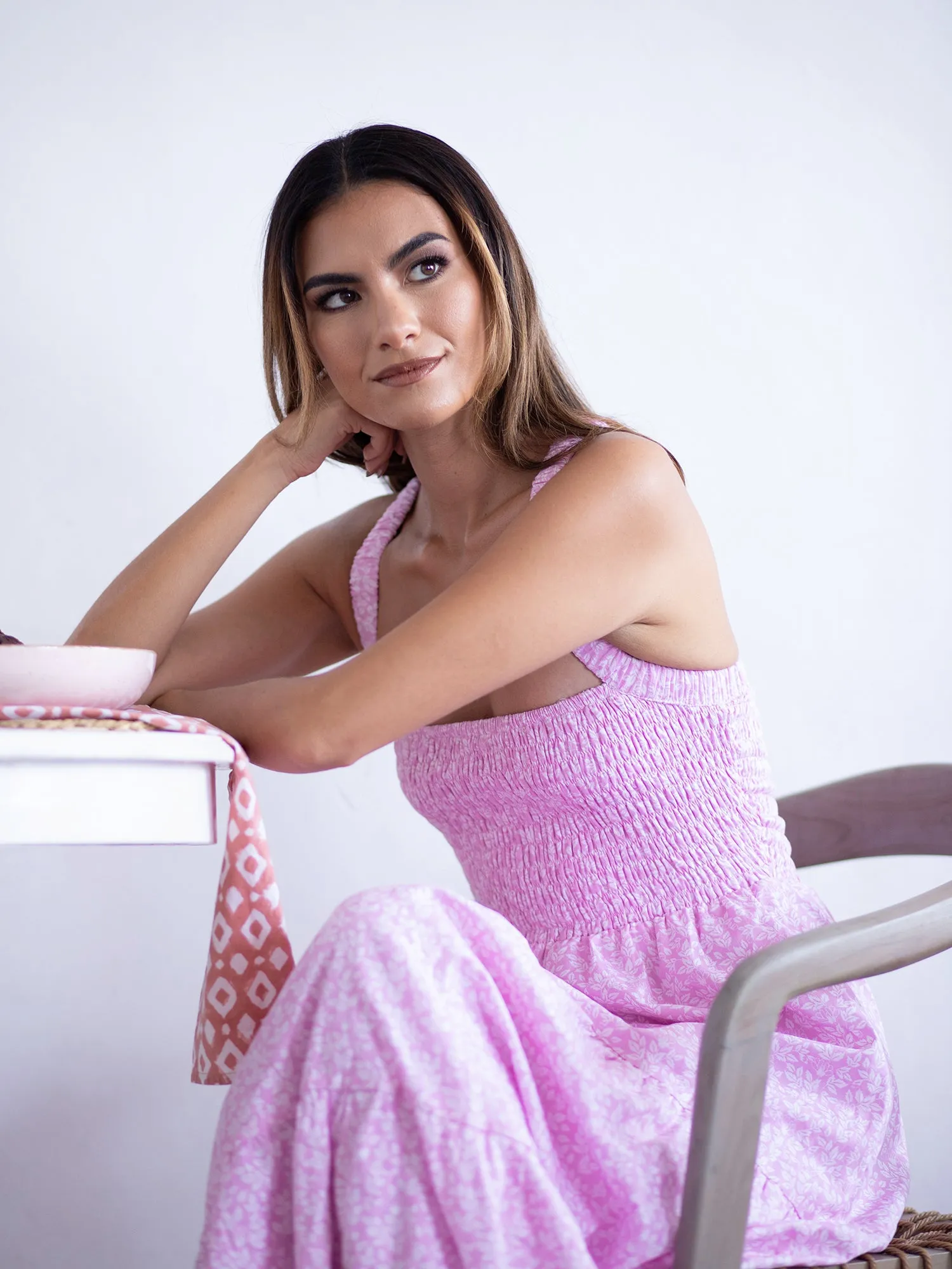 Halter Neck Smocked Detailed Tiered Maxi Dress