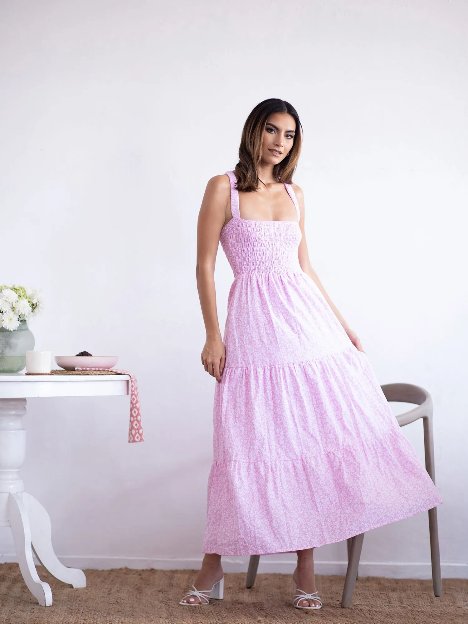 Halter Neck Smocked Detailed Tiered Maxi Dress