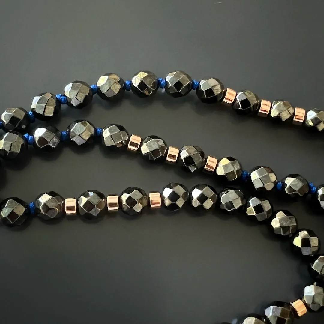 Hematite Stone Beaded Sterling Silver Thor Hammer Pendant Necklace