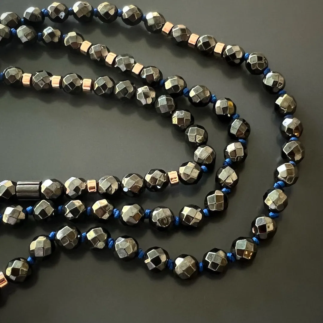 Hematite Stone Beaded Sterling Silver Thor Hammer Pendant Necklace