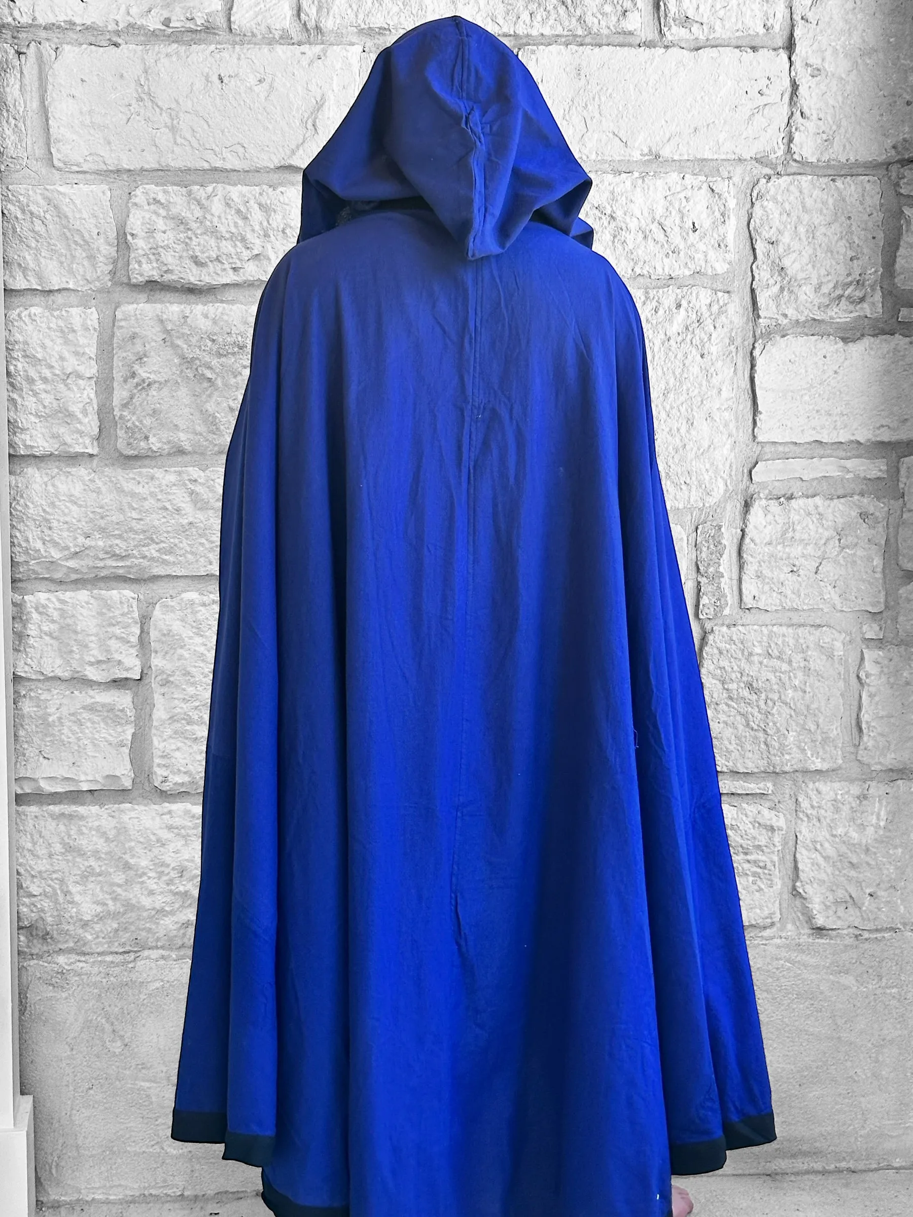 'Hooded Cloak' - Dark Blue/Black Trim