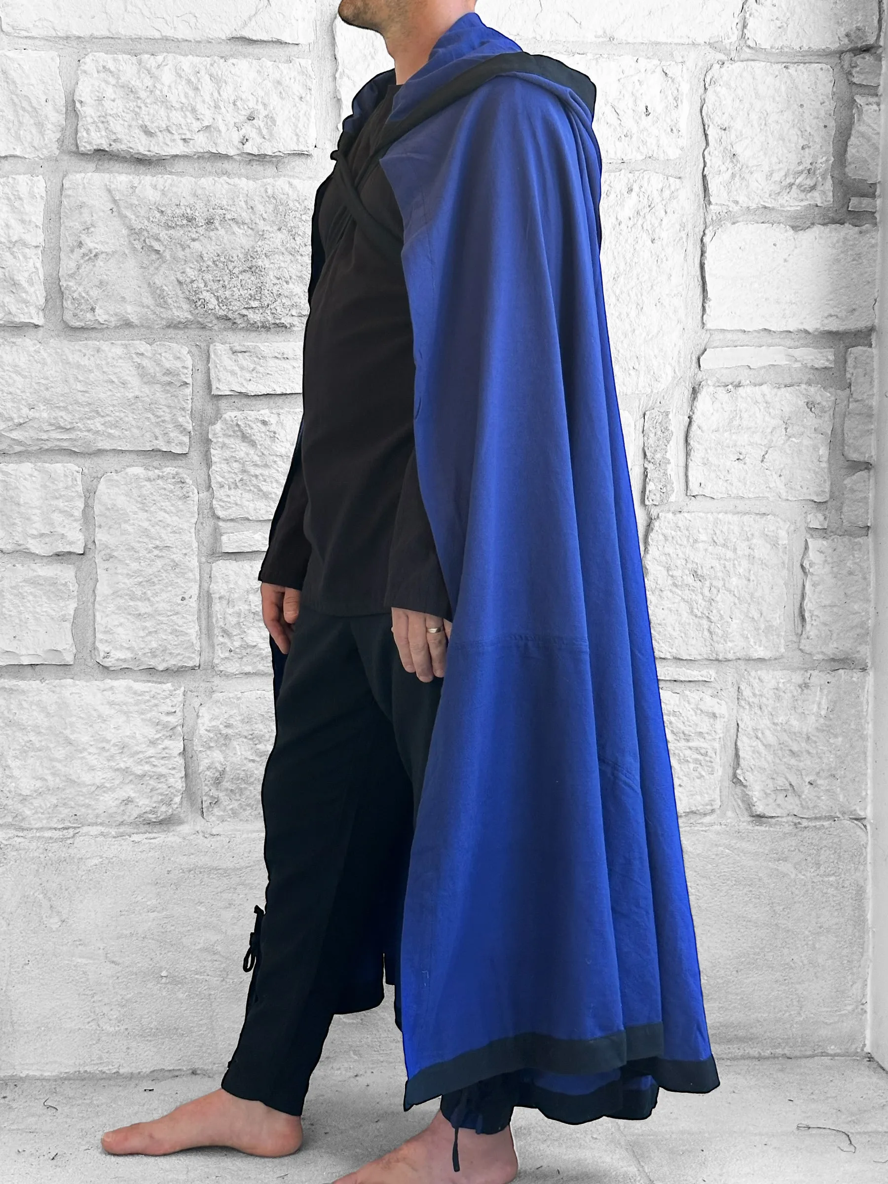 'Hooded Cloak' - Dark Blue/Black Trim
