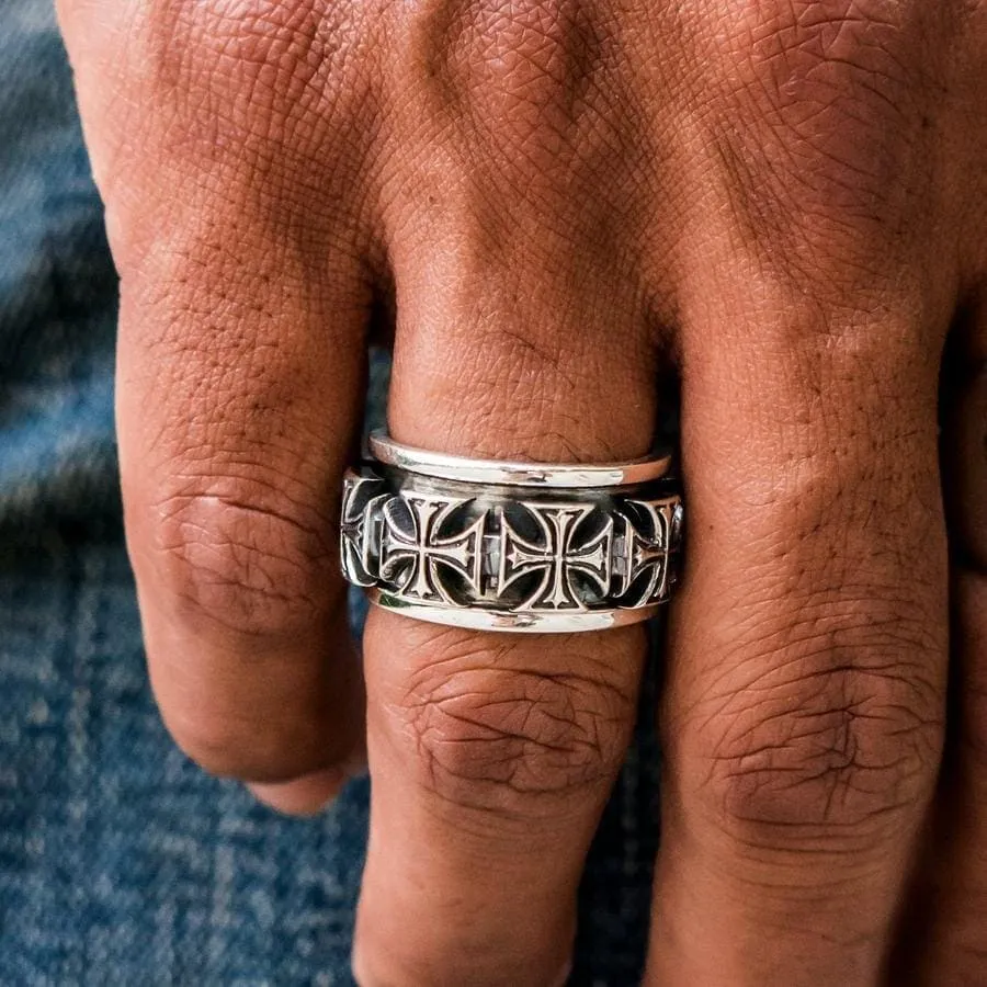 Iron Cross Sterling Silver Spinner Ring
