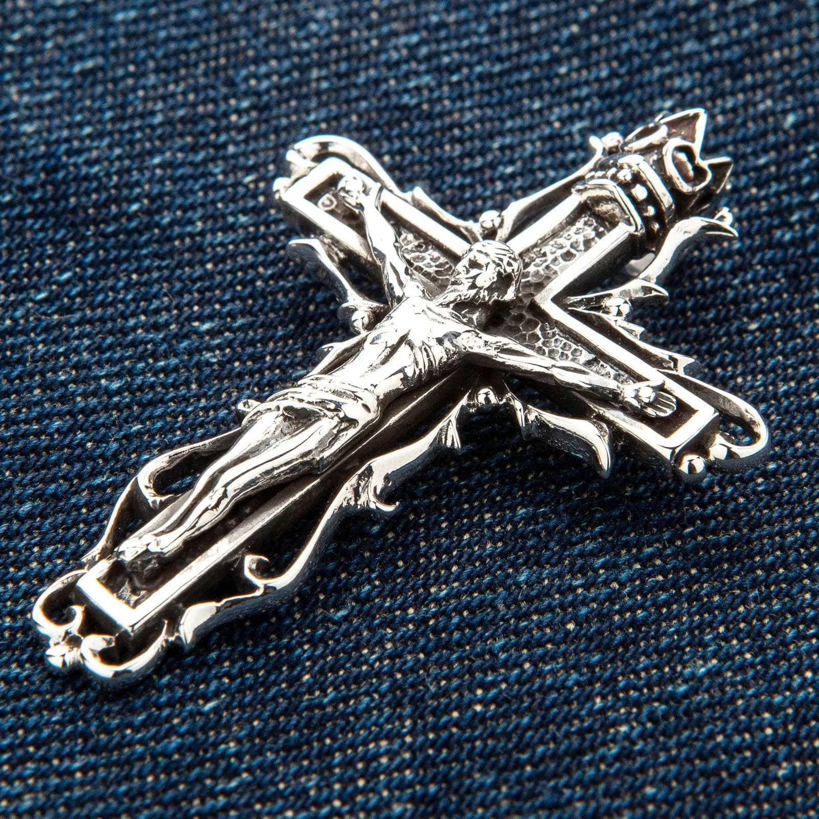 Jesus Crucifix Cross Sterling Silver Gothic Pendant
