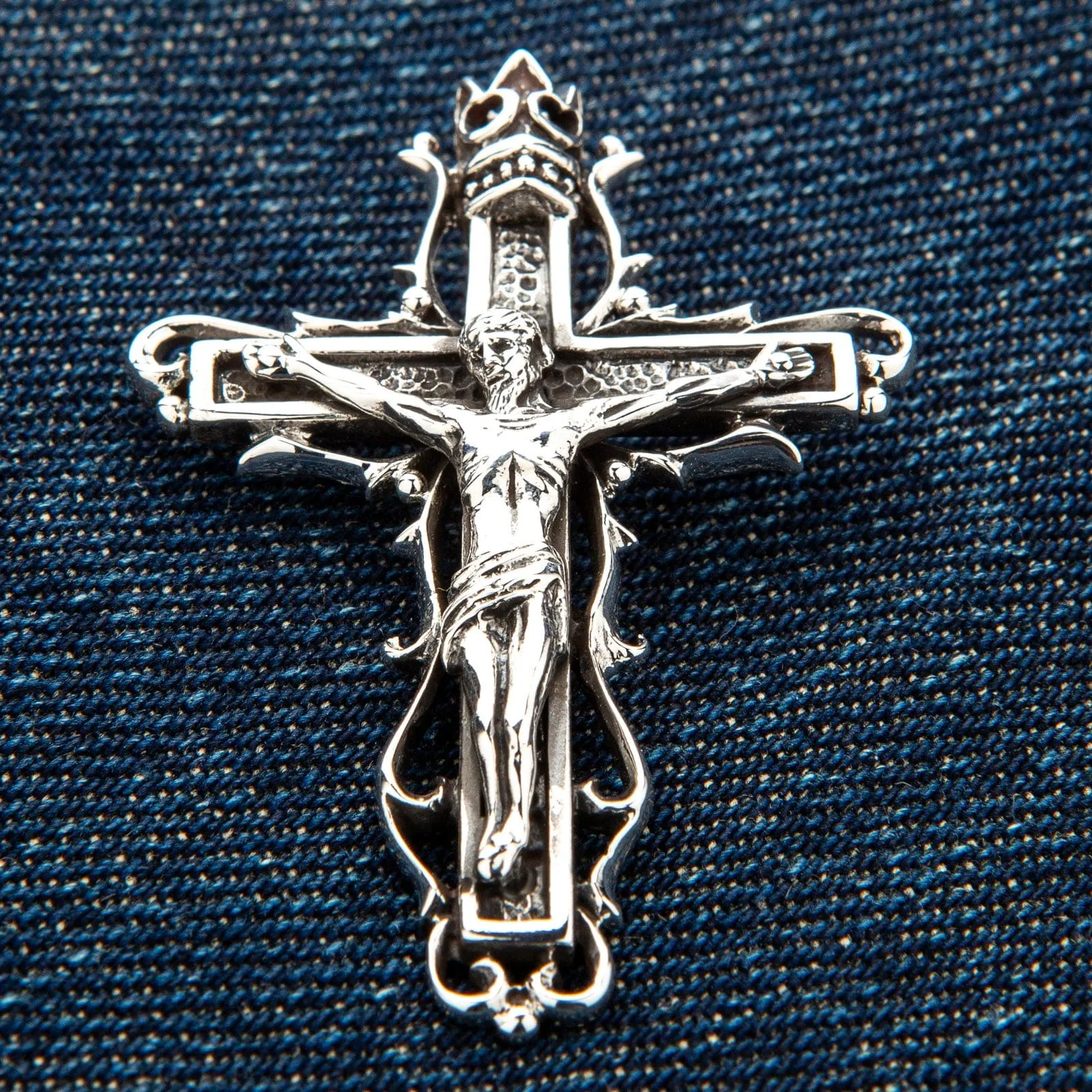 Jesus Crucifix Cross Sterling Silver Gothic Pendant