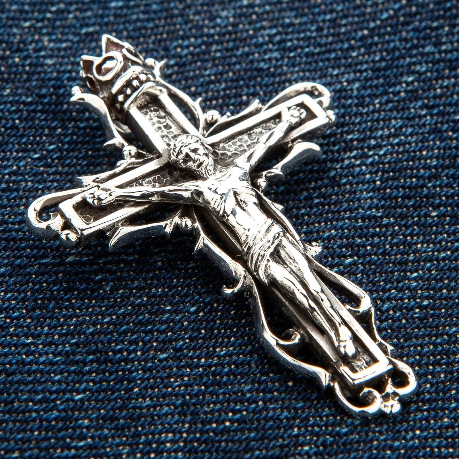 Jesus Crucifix Cross Sterling Silver Gothic Pendant