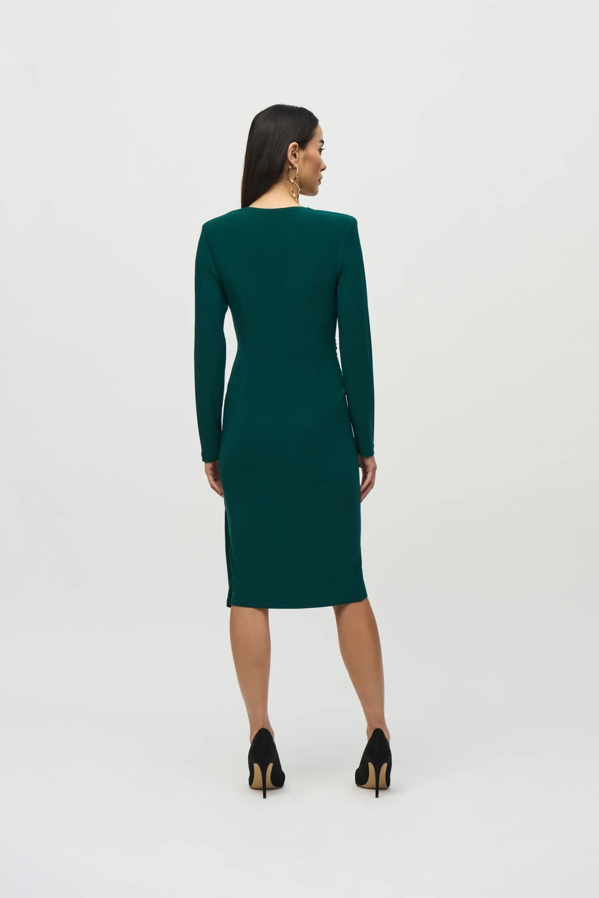 Joseph Ribkoff Absolute Green Ruched Faux Wrap Dress 244024