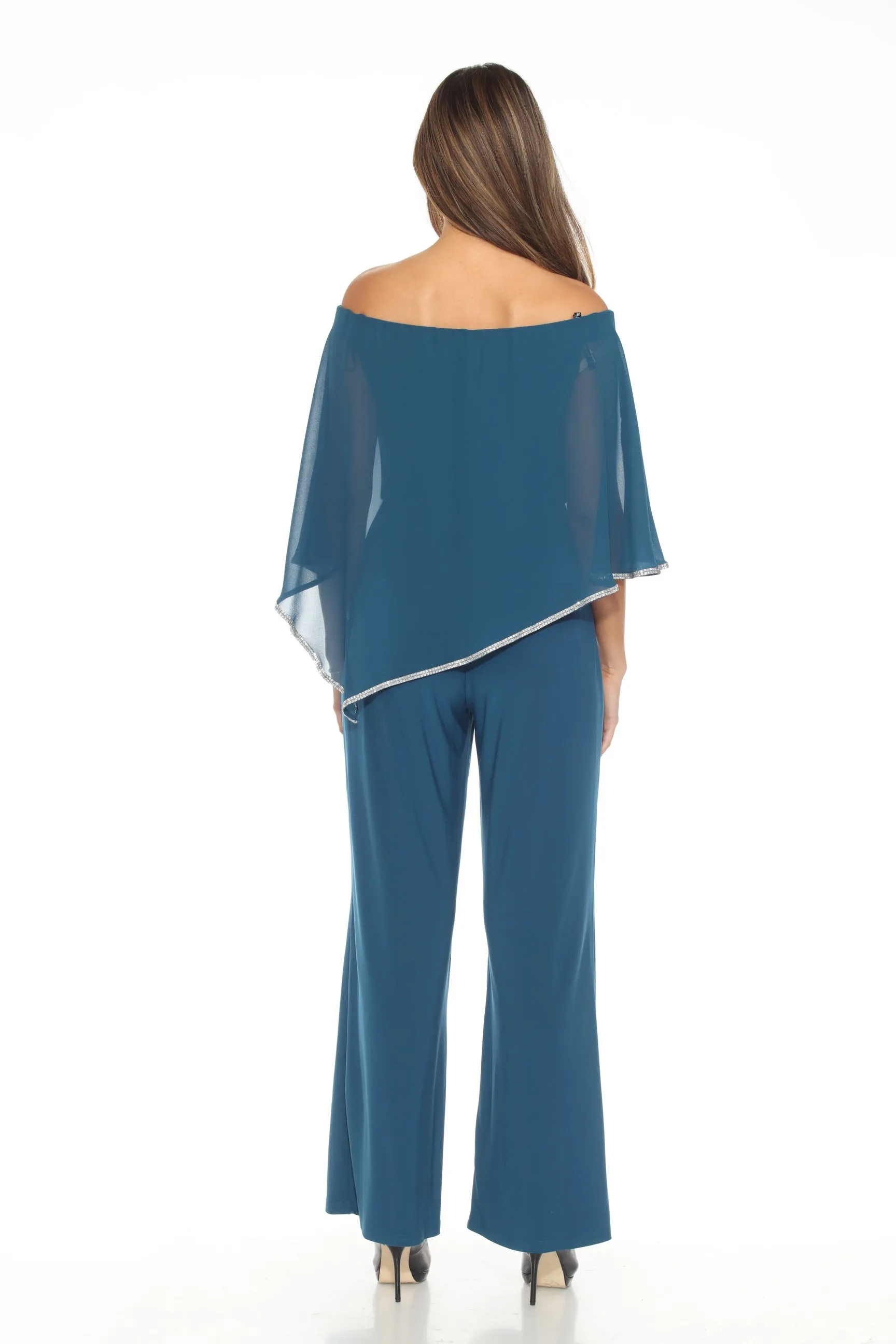Joseph Ribkoff Twilight Embellished Off-Shoulder Chiffon Overlay Jumpsuit 243719