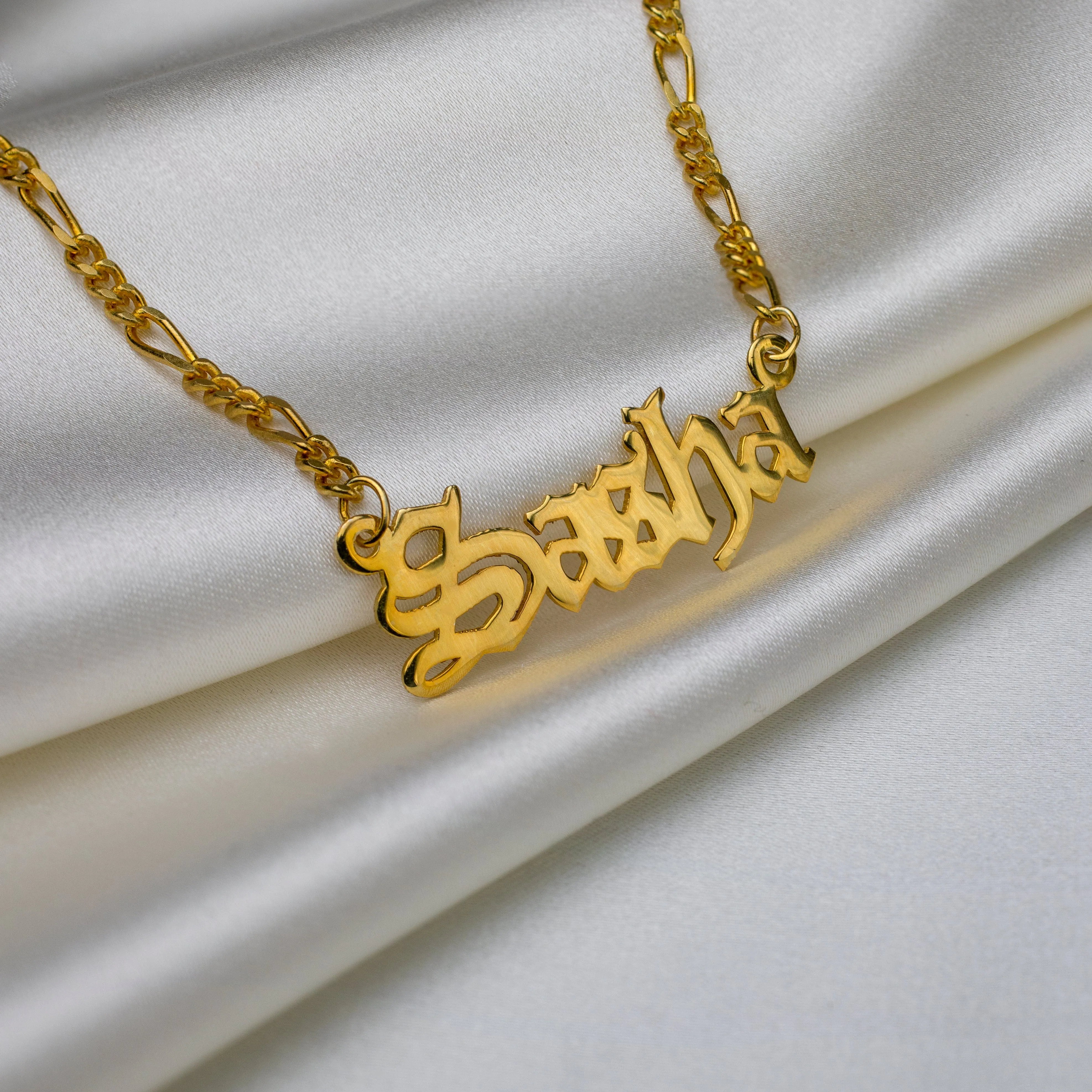 Kids Gothic Name Necklace with Figaro Chain