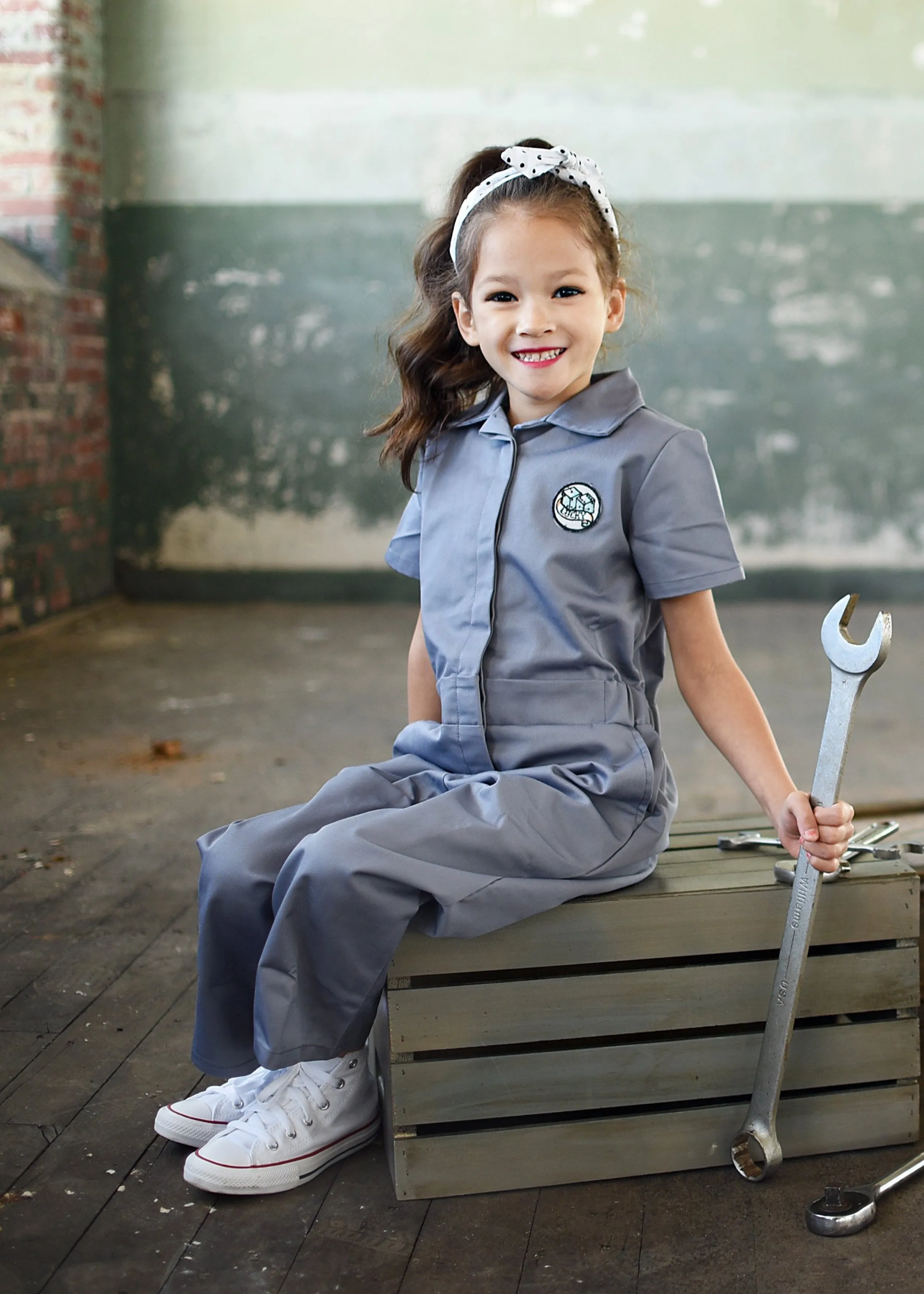 Knuckleheads Kids Coverall for Girls, Mechanic Halloween Jumpsuit Costume Baby Outfit