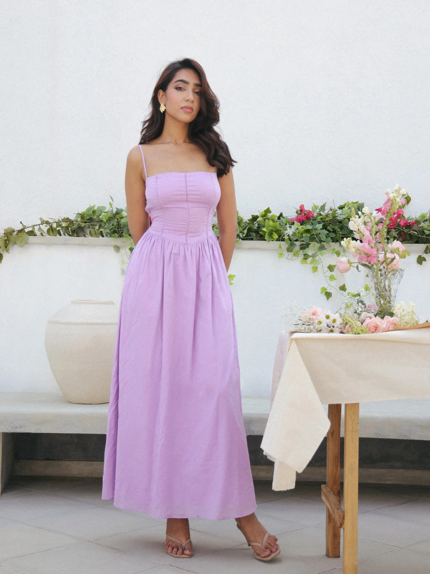 Lace-Detailed-Back-Tie-Up-Maxi-Dress