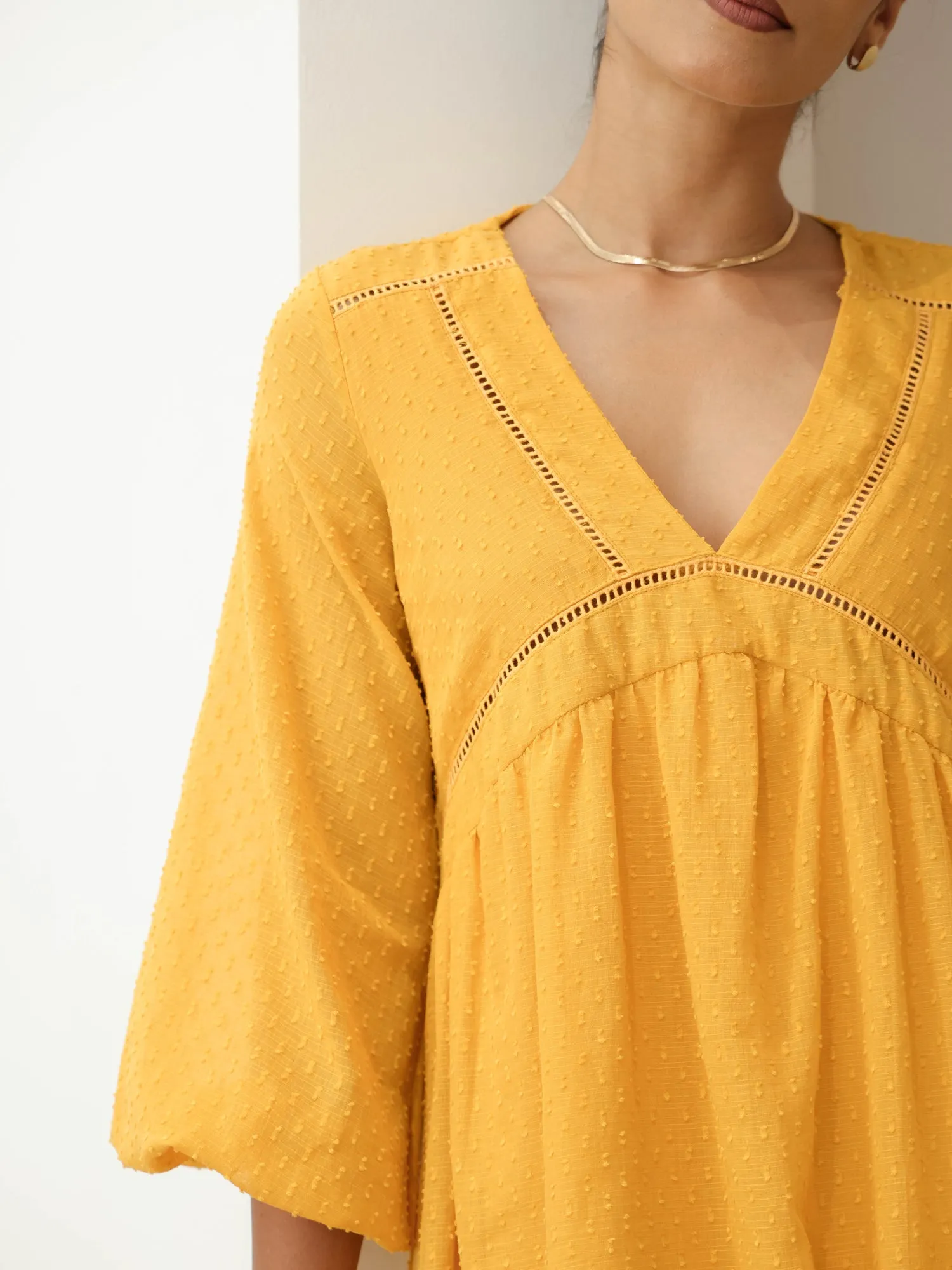Lace Detailed Textured Mini Dress