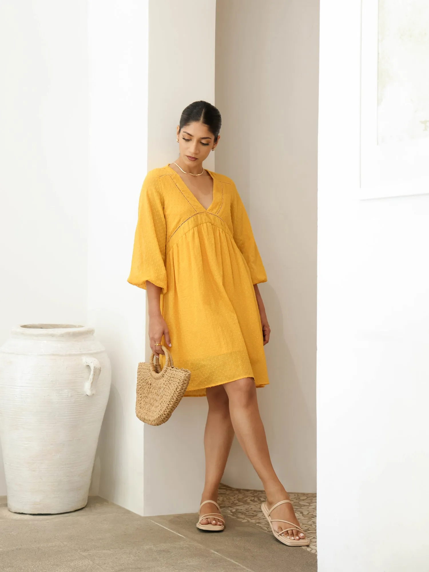 Lace Detailed Textured Mini Dress