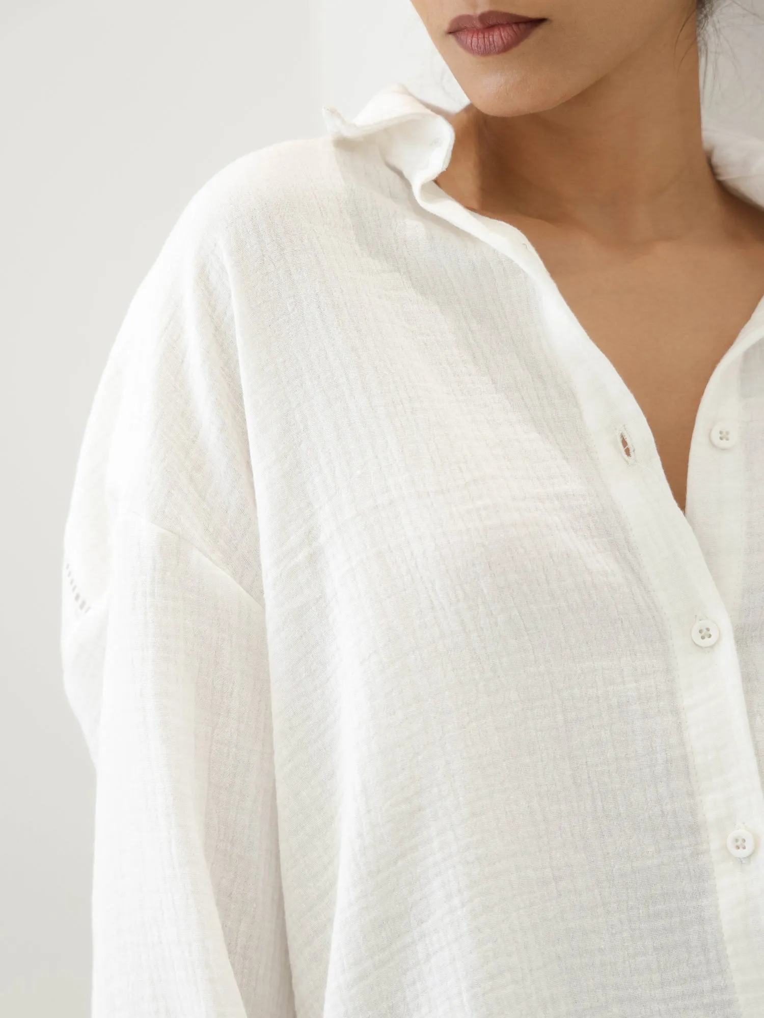 Ladder Lace Detailed Oversized Shirt