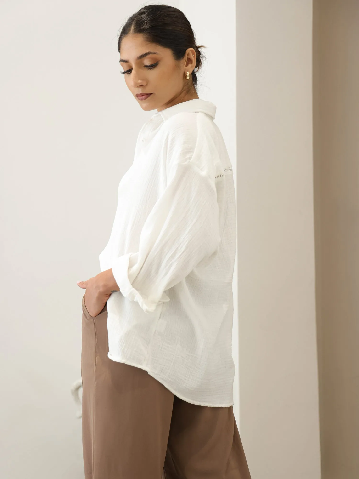 Ladder Lace Detailed Oversized Shirt