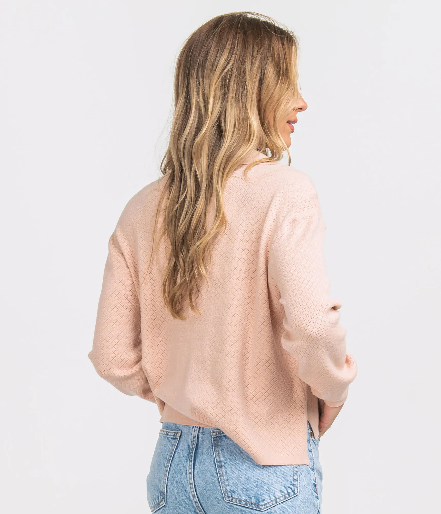 LADIES SOUTHERN SHIRT KNIT POLO SWEATER - FADED CORAL