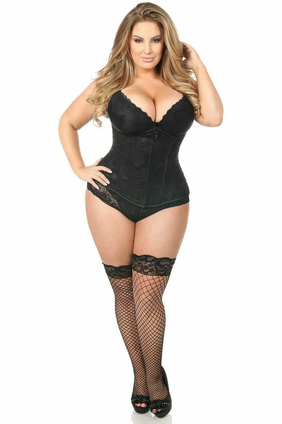 Lavish Black Underbust Corset w/Black Lace Overlay
