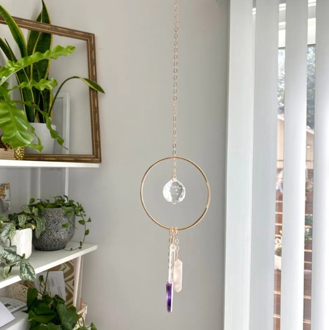 Leo Crystal Suncatcher  Crystal Points Rainbow Maker window hanging Wall hanging garden decoration  Leo Crystals Zodiac Gift  Wall Decor