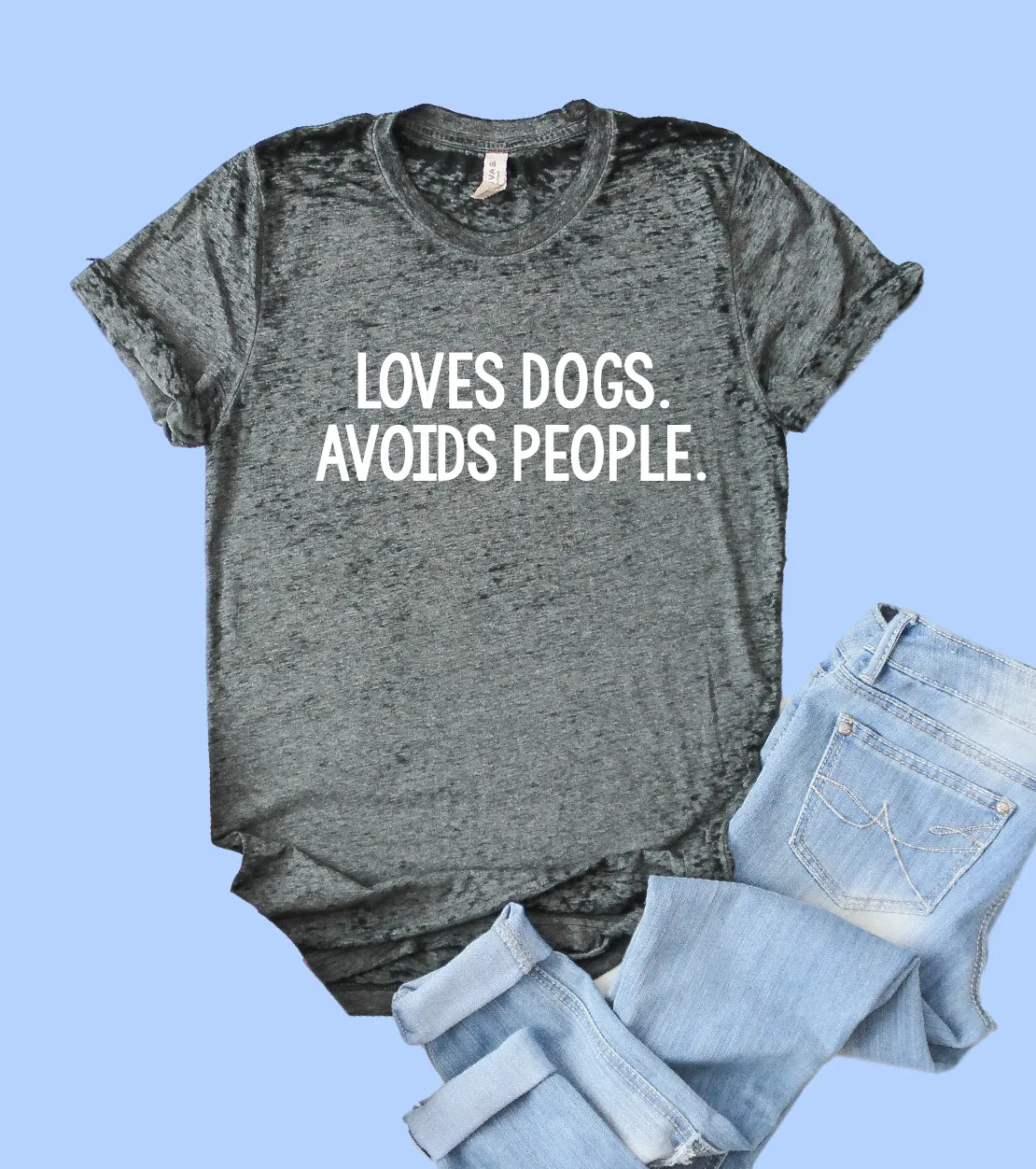 Loves Dogs Avoids People Shirt | Acid Wash T Shirt | Unisex Crew