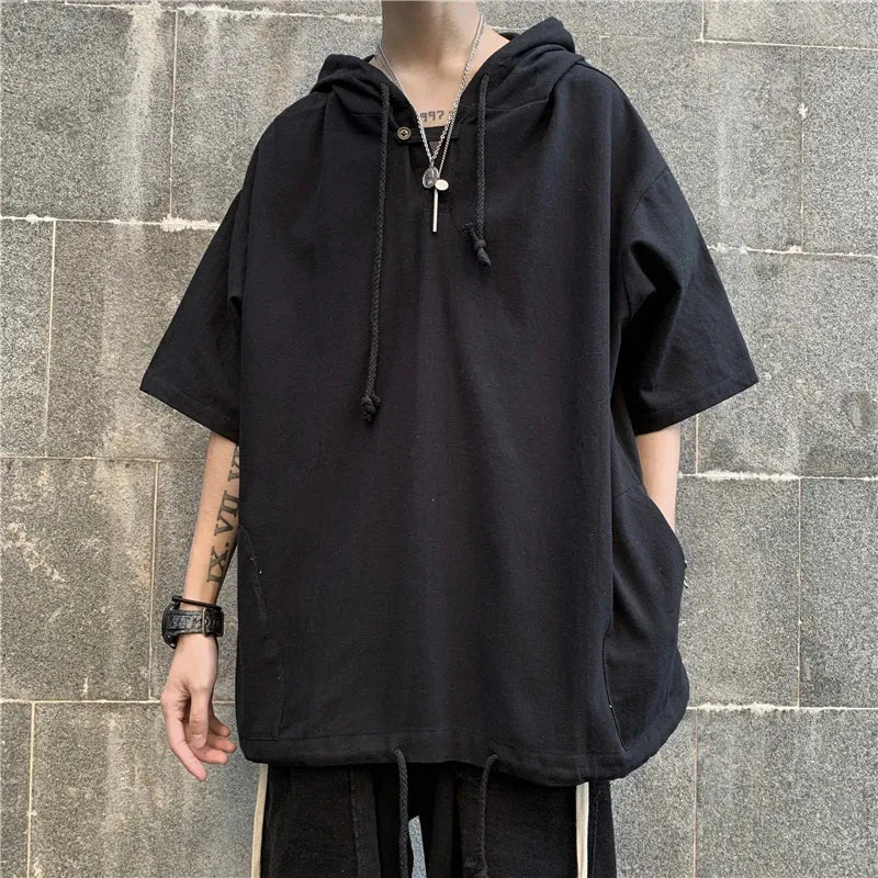 Men Hooded Hip Hop Tshirts Tee Mens Summer Fashion Causal Tshirt Male Streetwear Oversize T-shirts 2023 Clothes