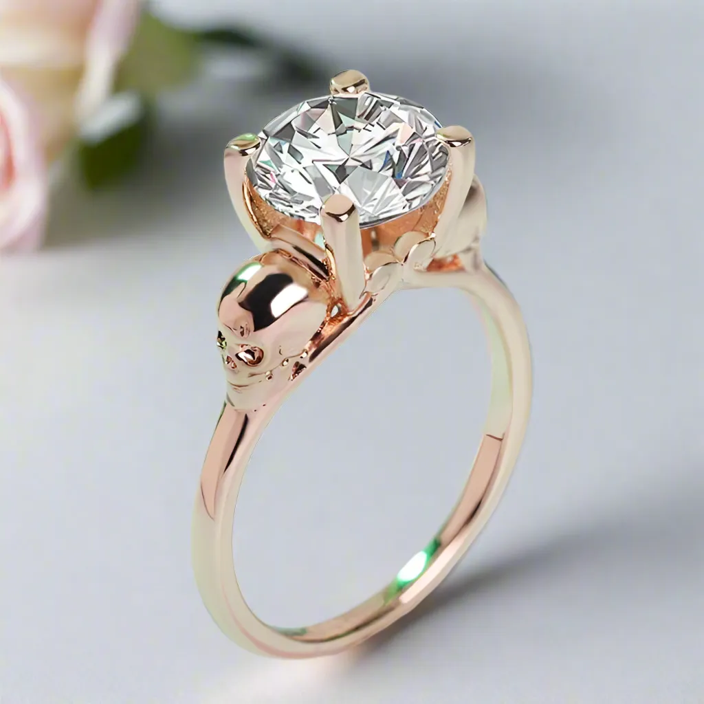 Micro-inlaid Diamond Rose Gold Skull Ring