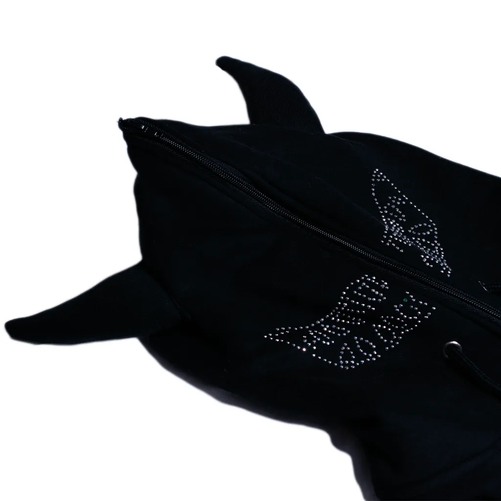 Mixed Breed Rhinestone Horn Hoodie Black