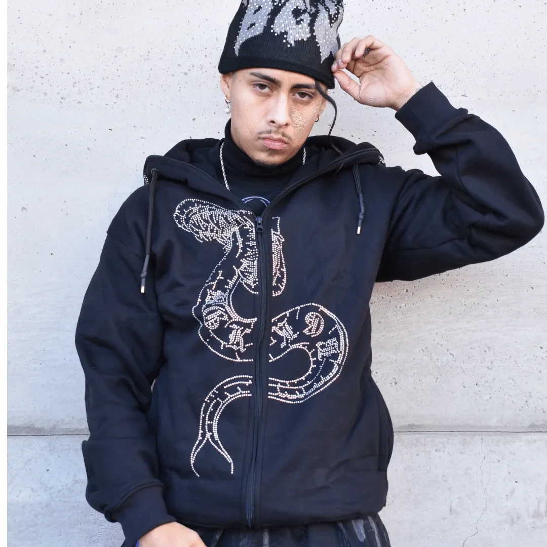 Mixed Breed Rhinestone Horn Hoodie Black