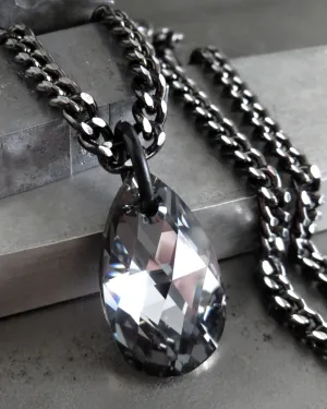 MOOD V2 - Black Night Crystal Teardrop Necklace with Diamond-Cut Chain