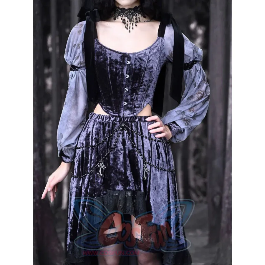 Moonlit Devotion Gothic Bow Velvet Herringbone Lace-up Corset