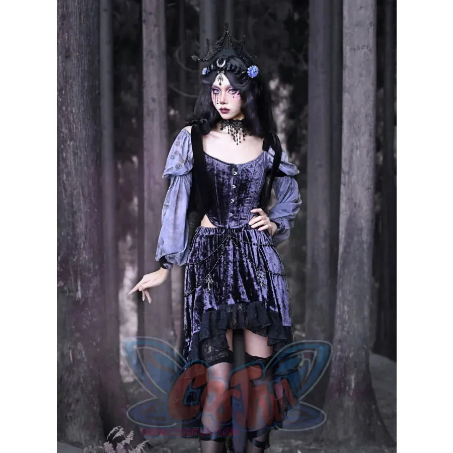 Moonlit Devotion Gothic Bow Velvet Herringbone Lace-up Corset