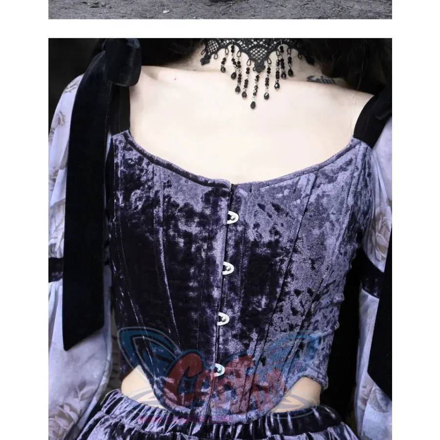 Moonlit Devotion Gothic Bow Velvet Herringbone Lace-up Corset