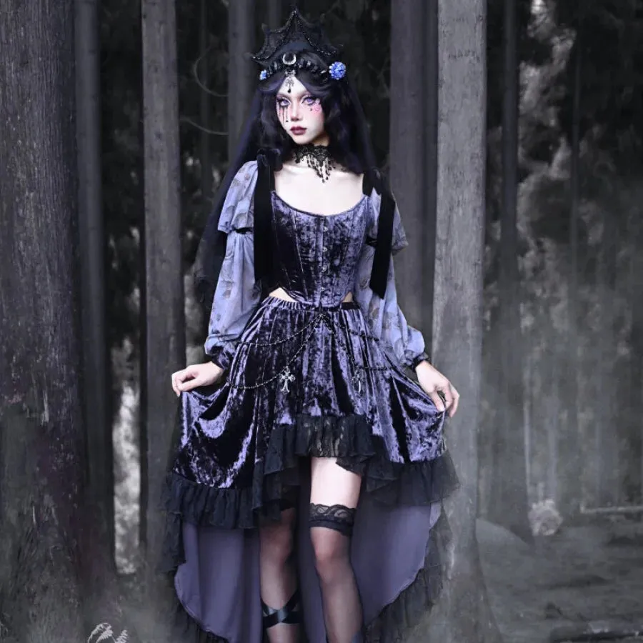 Moonlit Devotion Gothic Bow Velvet Herringbone Lace-up Corset