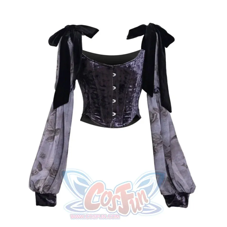 Moonlit Devotion Gothic Bow Velvet Herringbone Lace-up Corset