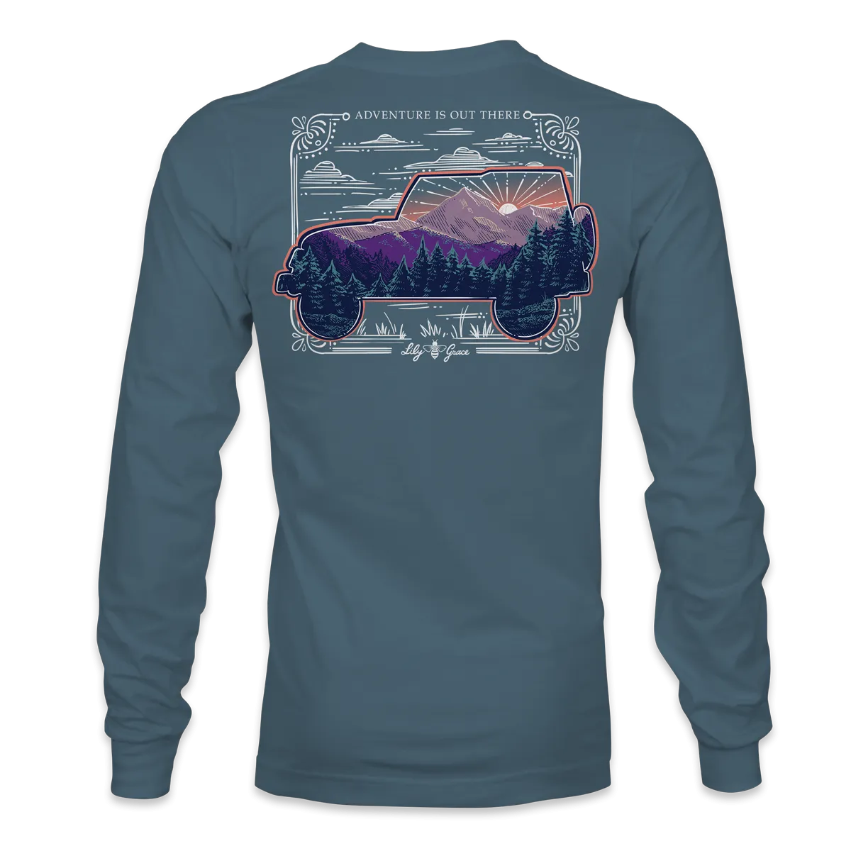 Mountain Scene Jeep - Forest Sunrise LONG SLEEVE T-Shirt