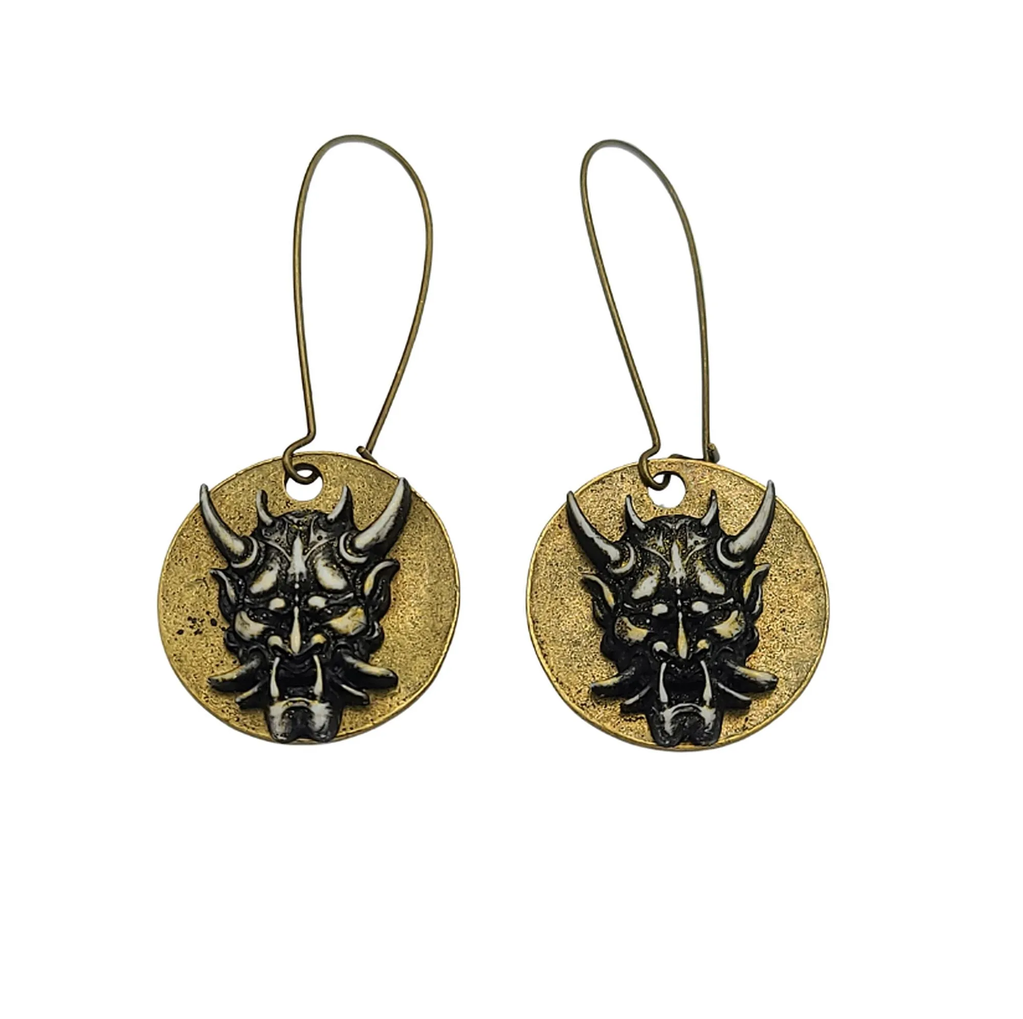 Mystical Devil Face Earrings for Gothic Fashion and Occult Jewelry Collection.