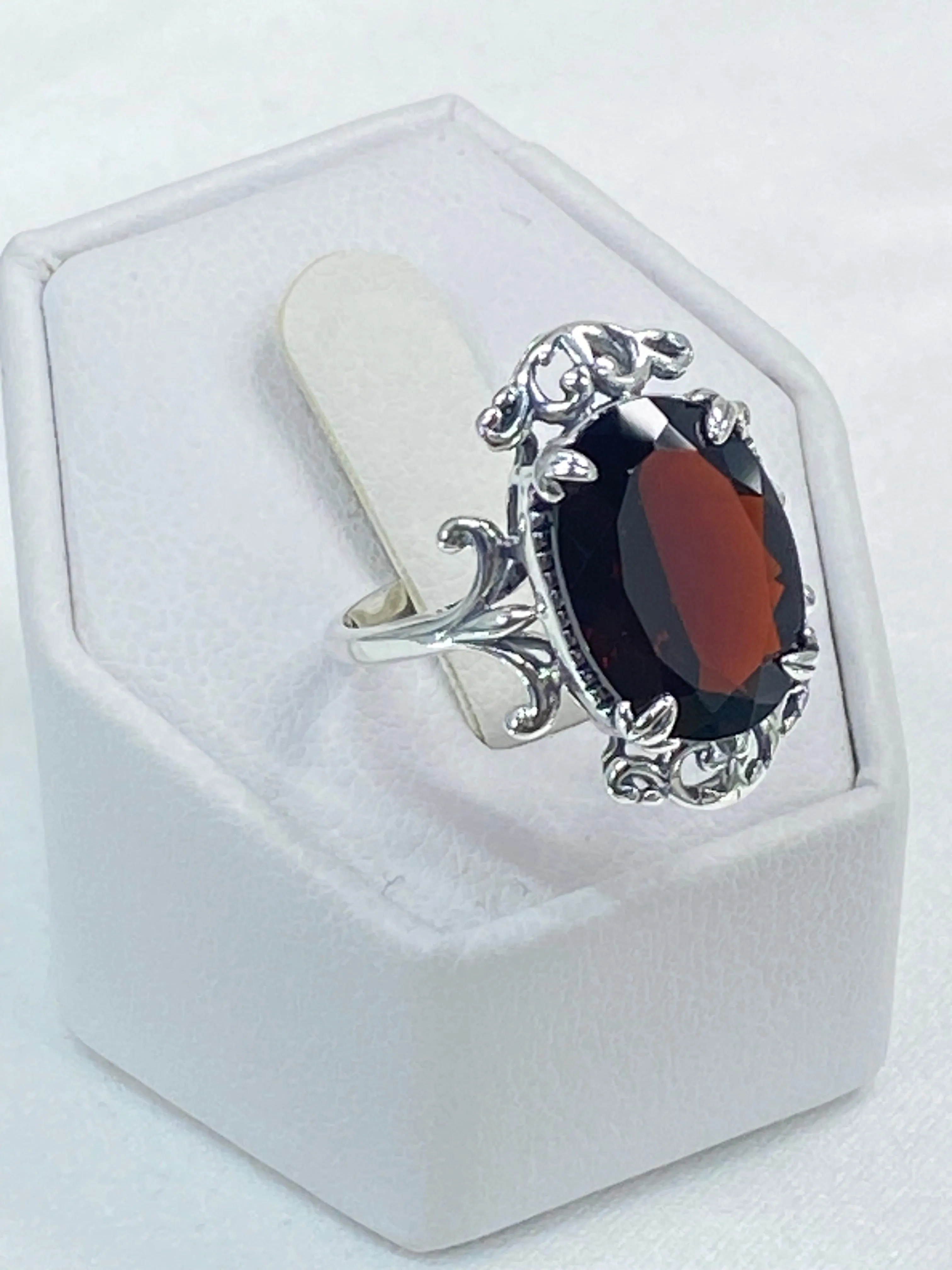 Natural Garnet Ring, Size 7, Sterling Silver Filigree, Gothic Jewelry, #D84 - Ready to Ship