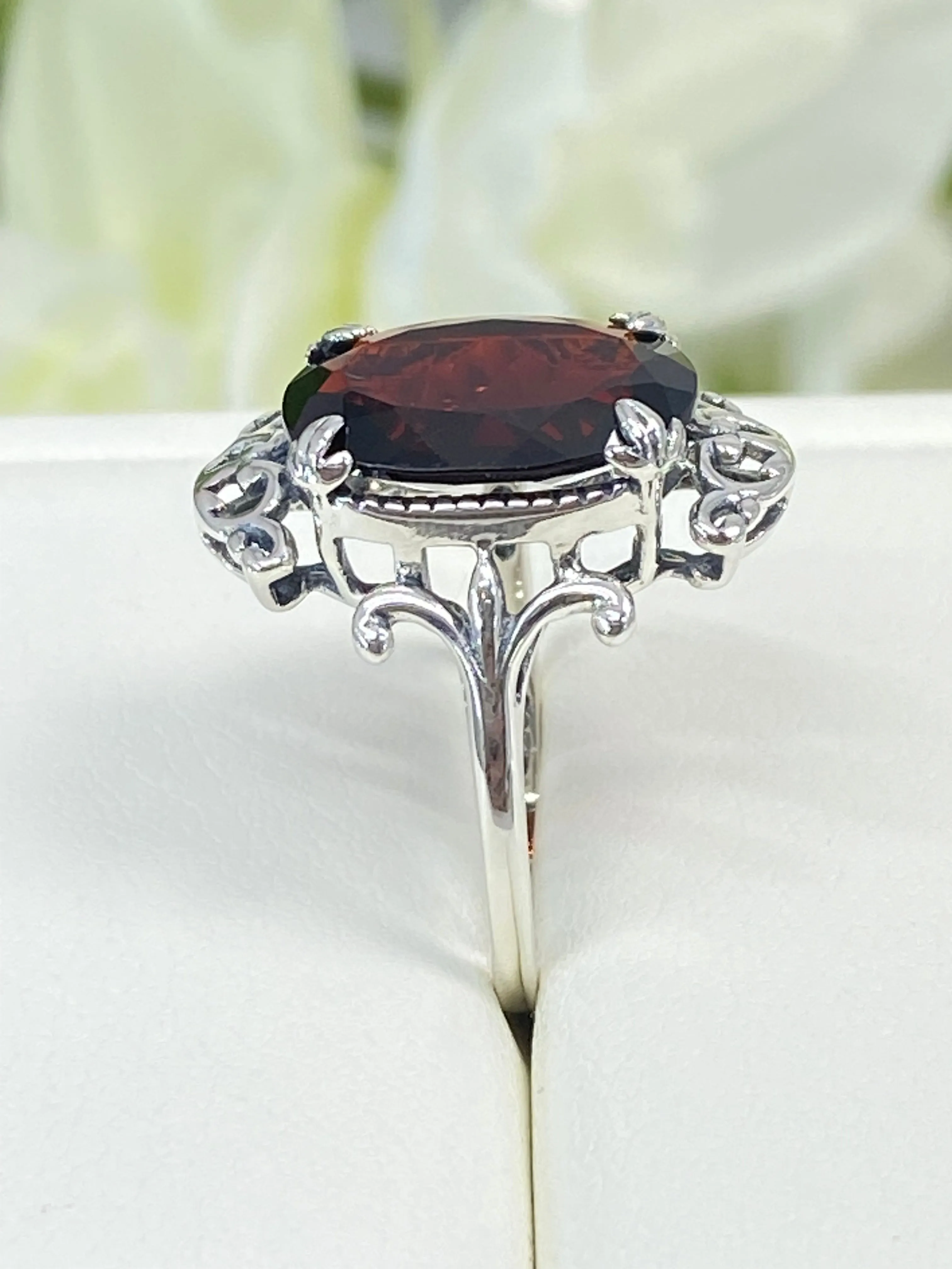 Natural Garnet Ring, Size 7, Sterling Silver Filigree, Gothic Jewelry, #D84 - Ready to Ship