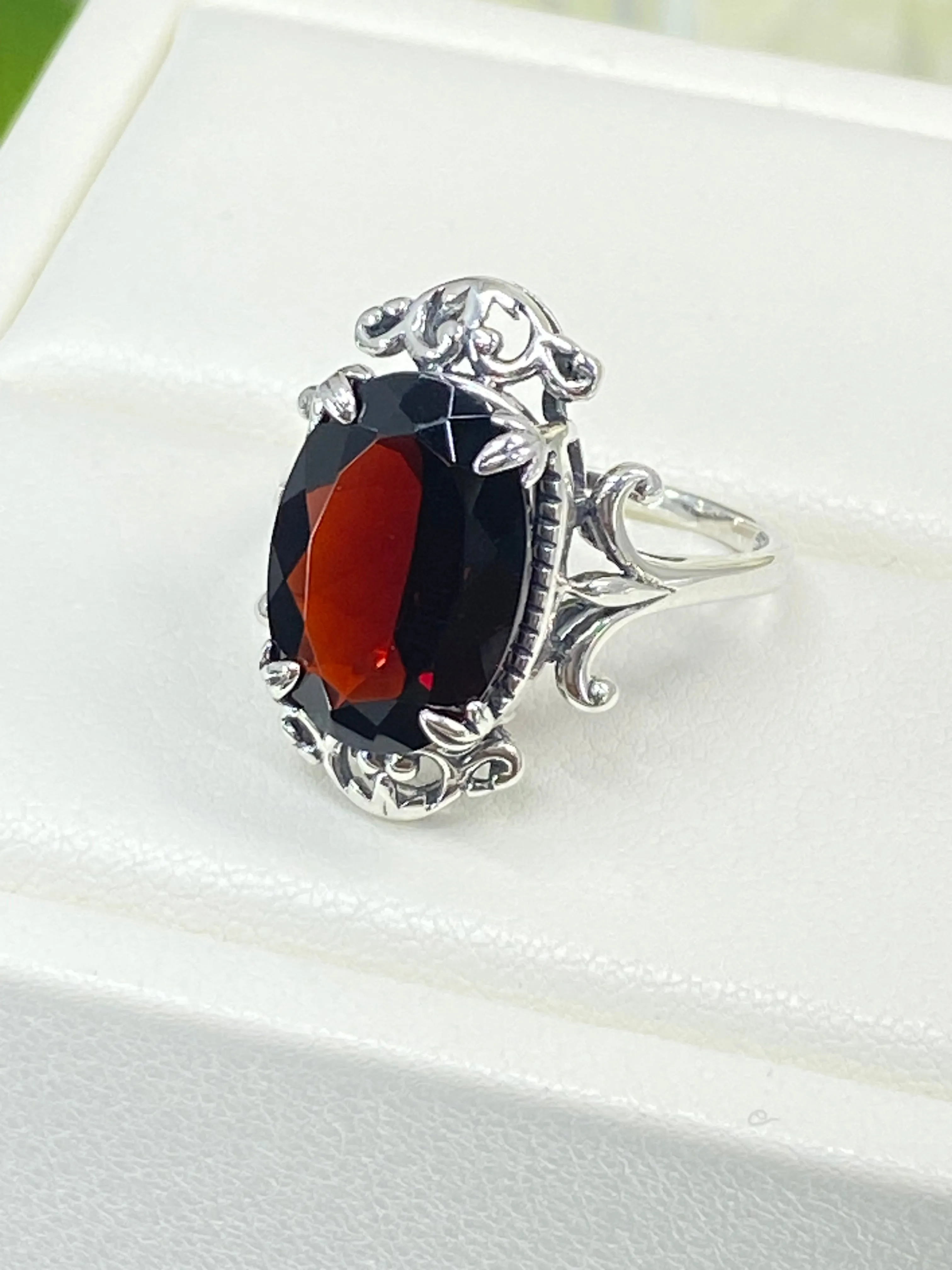 Natural Garnet Ring, Size 7, Sterling Silver Filigree, Gothic Jewelry, #D84 - Ready to Ship